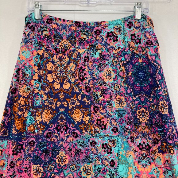 New Artisan NY Maxi Skirt Large Multi Color Floral Boho Stretch Knit Pull-on - Picture 8 of 9